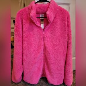 VS PINK Teddy Full Zip Jacket- HOT PINK.